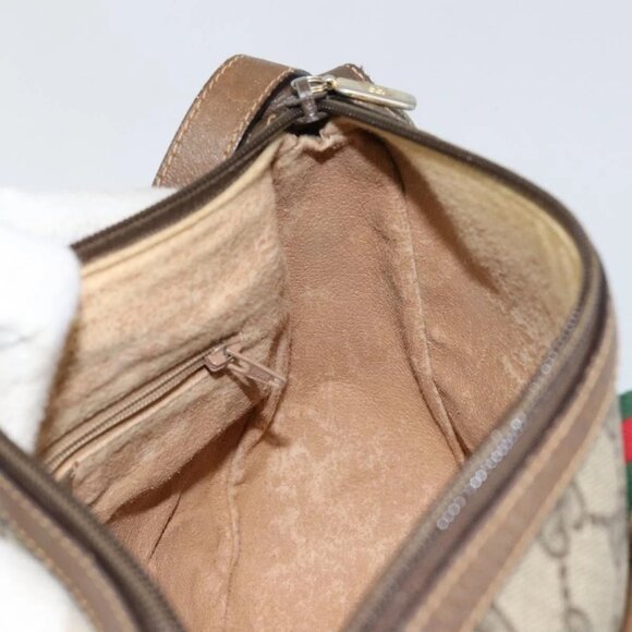 GUCCI GG Canvas Web Sherry Line Shoulder Bag PVC Leather Beige Red Auth 146151 - Picture 12 of 16